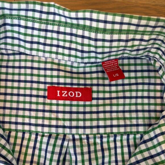 Izod Checkered Plaid Casual 100% Cotton Button Down Shirt Mens Size Large - Picture 2 of 8